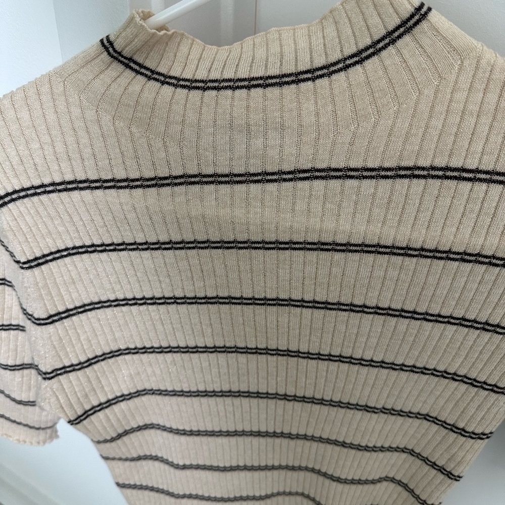 Mango RIB-KNIT SWEATER WITH PERKINS NECK medium brown stripes size M gently used - Picture 6 of 8